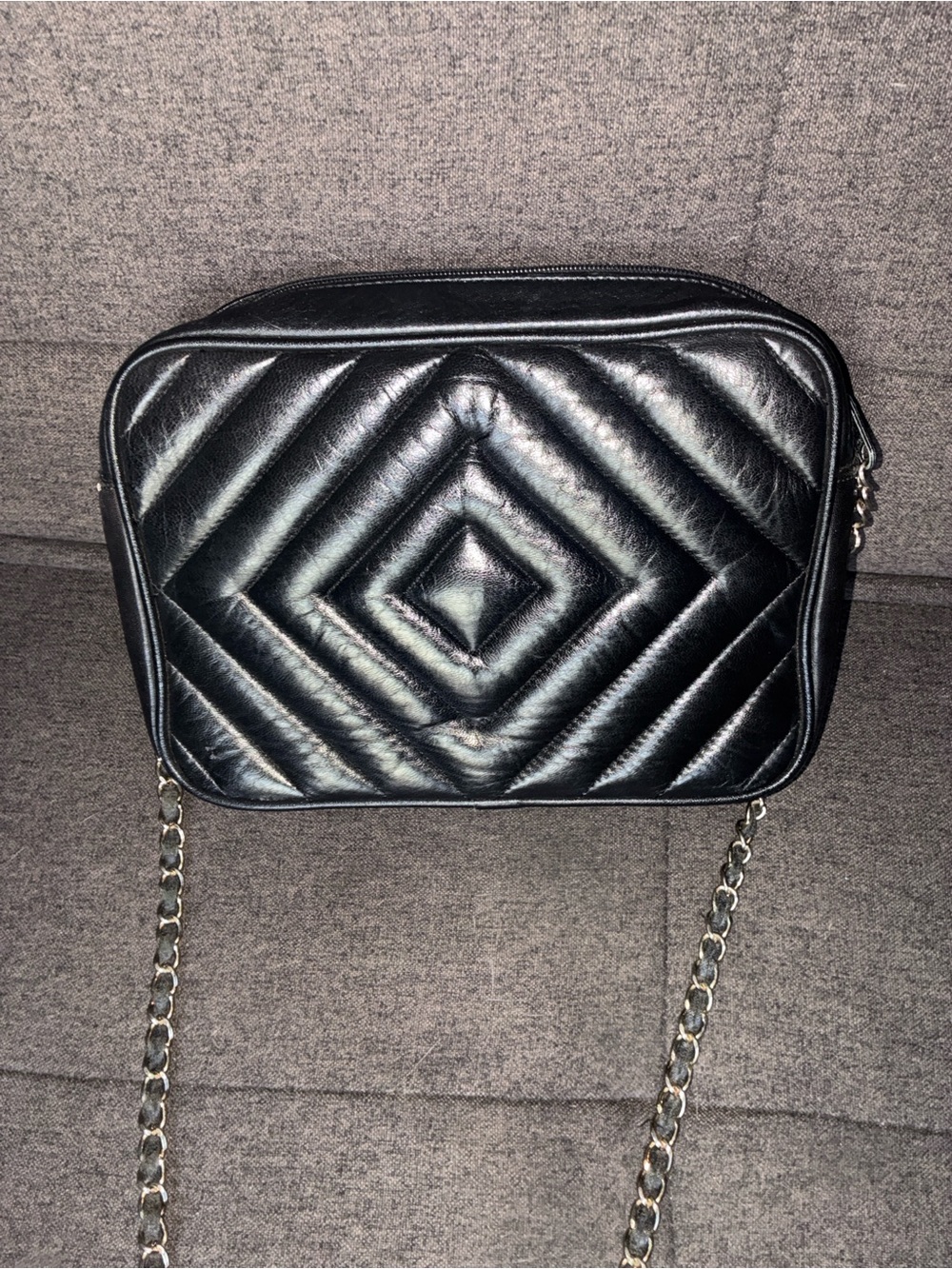CHANEL Black Quilted Chevron Camera Crossbody with Chain Strap - Picture 3 of 11